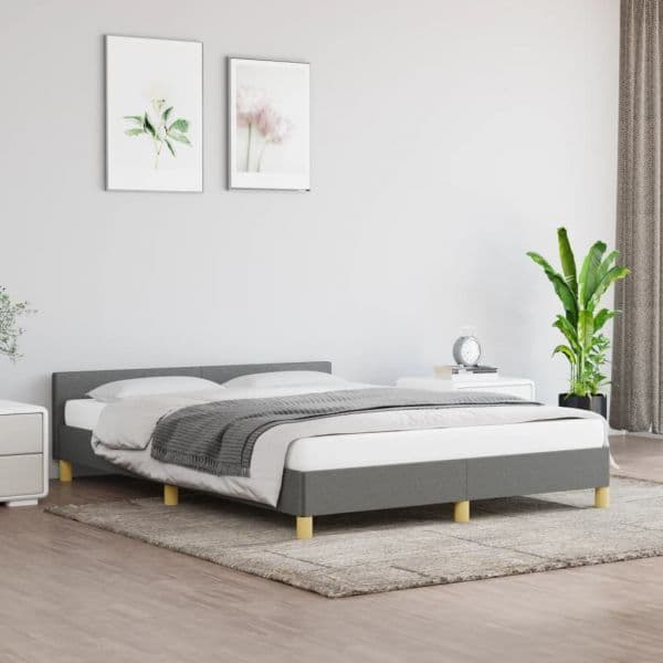 vidaXL Estrutura de Cama com Cabeceira 140x190cm Tecido Cinza-escuro - 3135923315