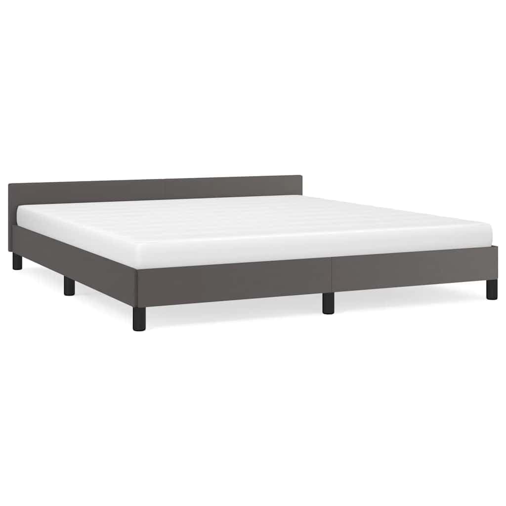 Estrutura de Cama Salu com Cabeceira em Couro Artificial Cinzento 160x200cm