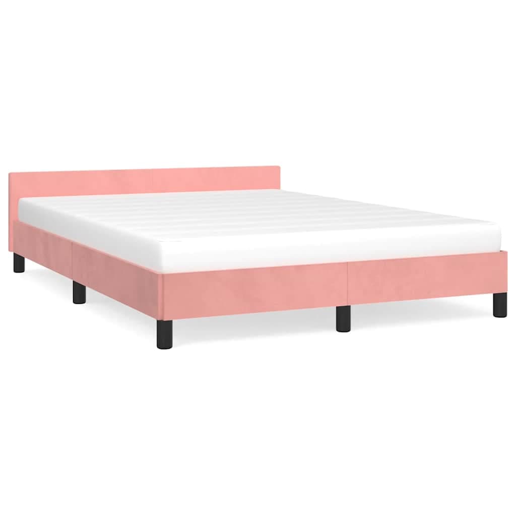 vidaXL Estrutura cama c/ cabeceira sem colchão 140x190 cm veludo rosa
