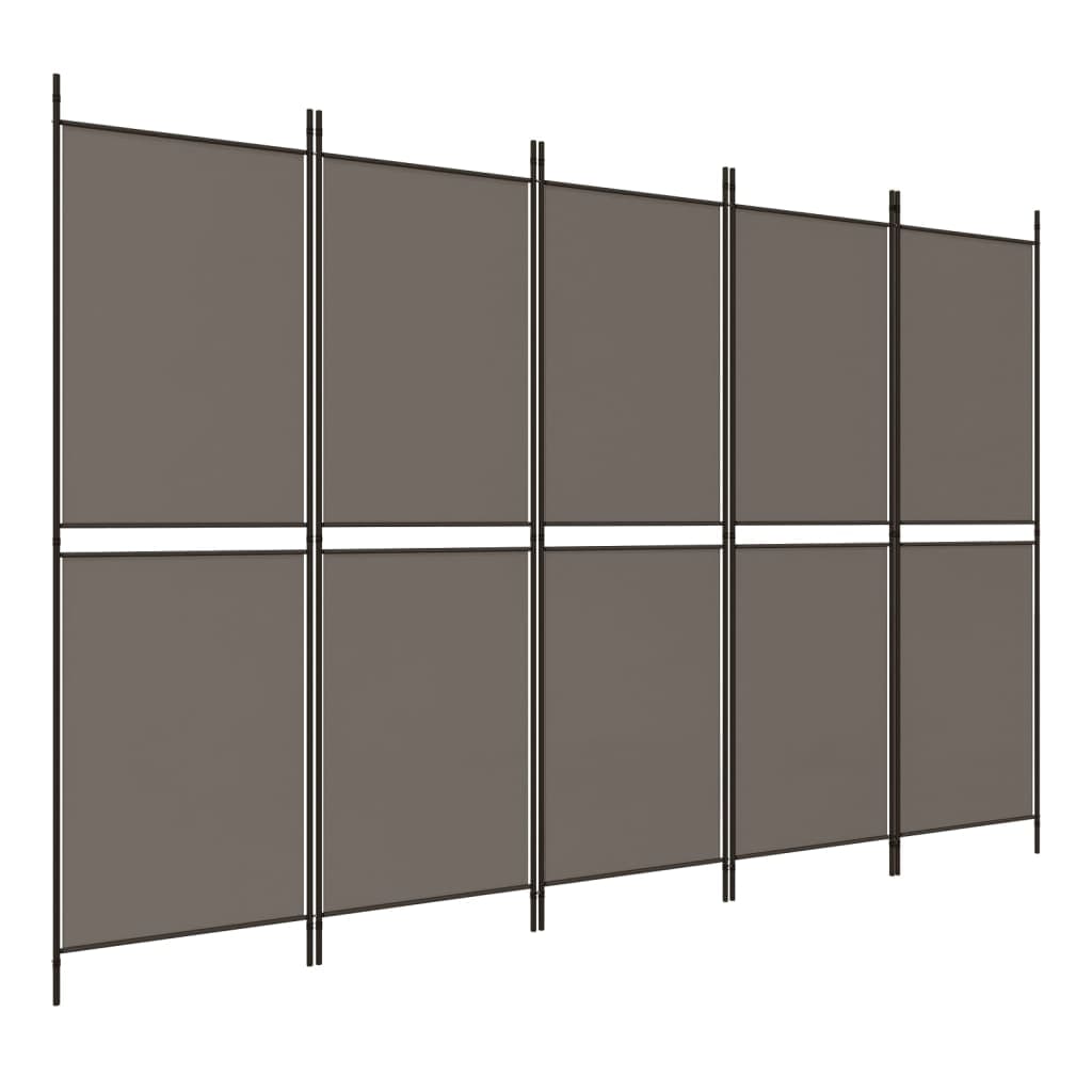 vidaXL Divisória de quarto com 5 painéis 250x180 cm tecido antracite