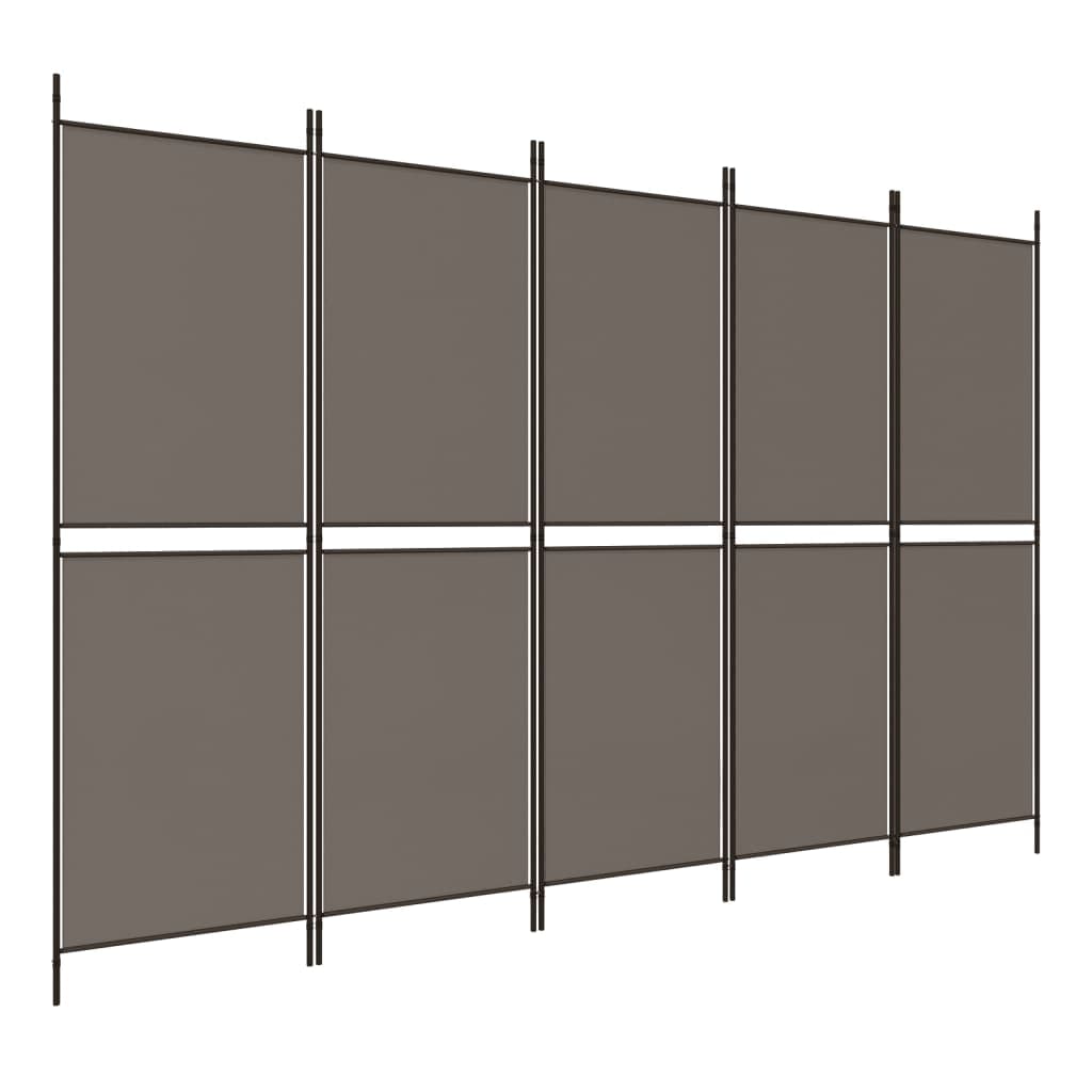 vidaXL Divisória de quarto com 5 painéis 250x200 cm tecido antracite