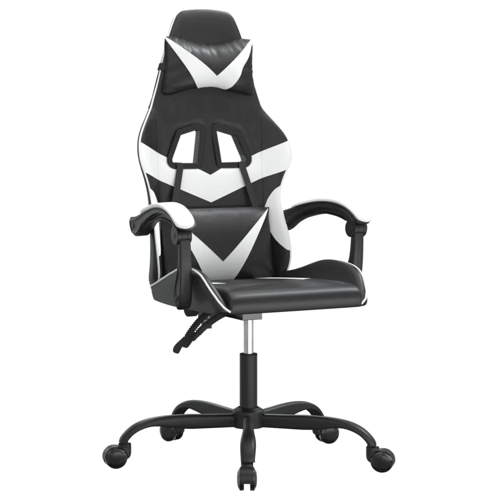vidaXL Cadeira gaming giratória couro artificial preto e branco