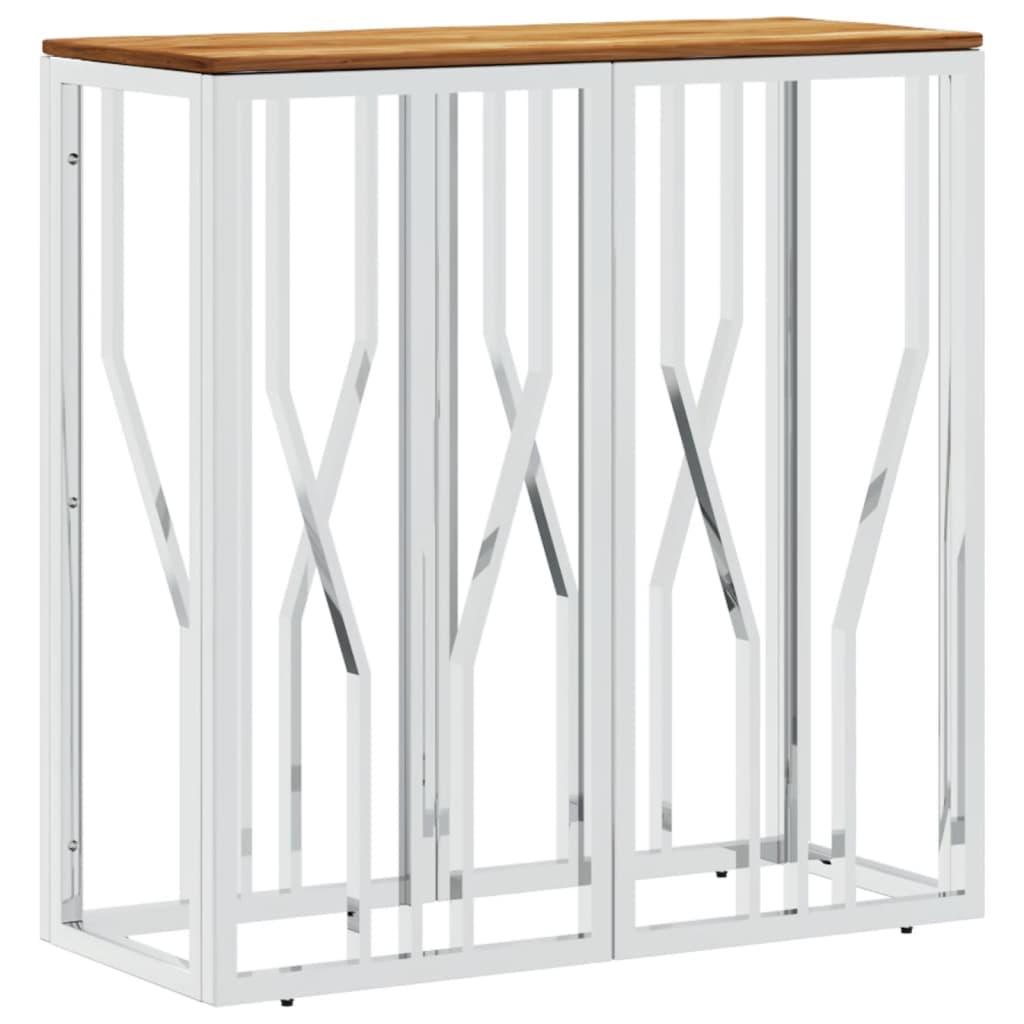 vidaXL Mesa consola aço inoxidável/madeira de acácia maciça prateado