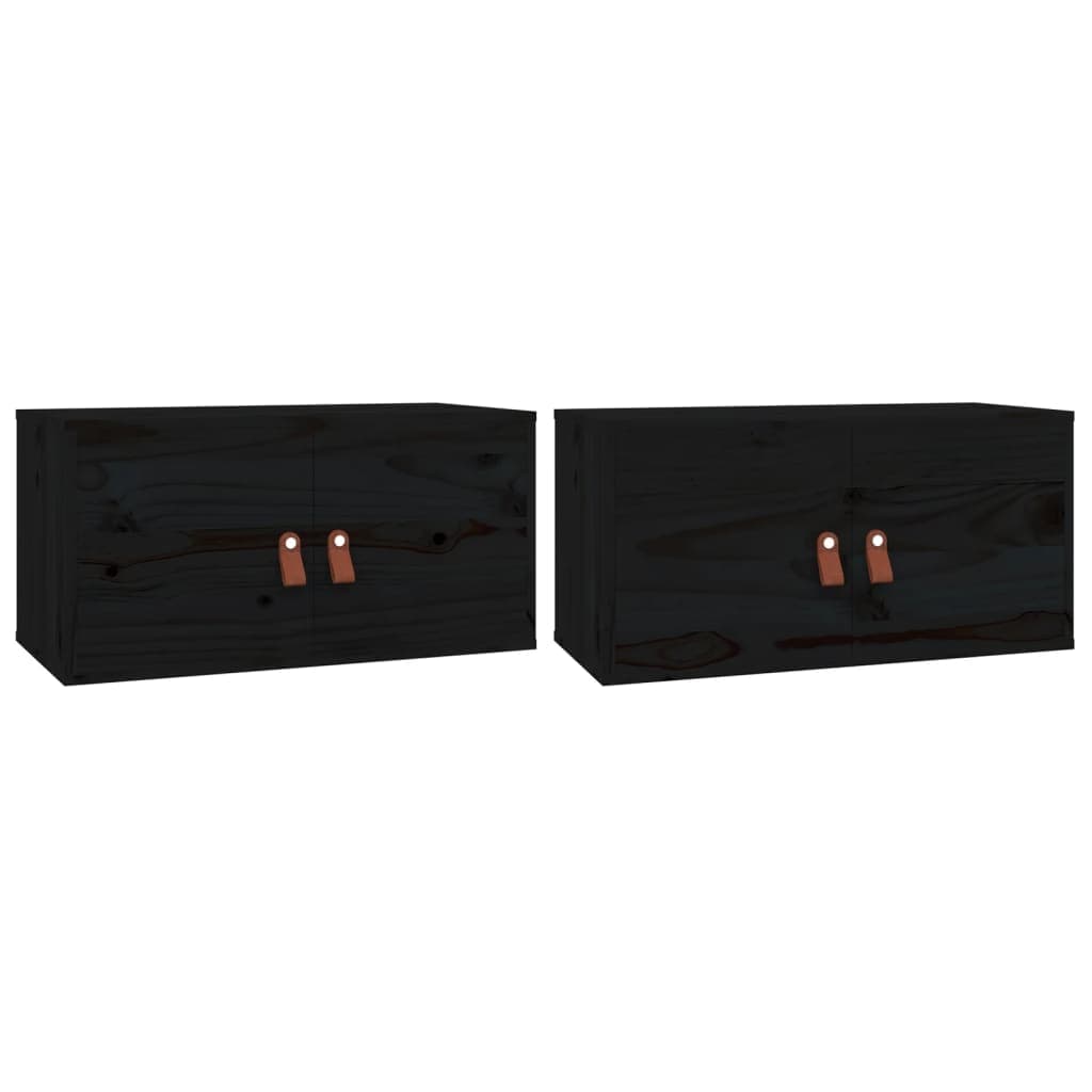 vidaXL Armários de parede 2 pcs 60x30x30 cm pinho maciço preto