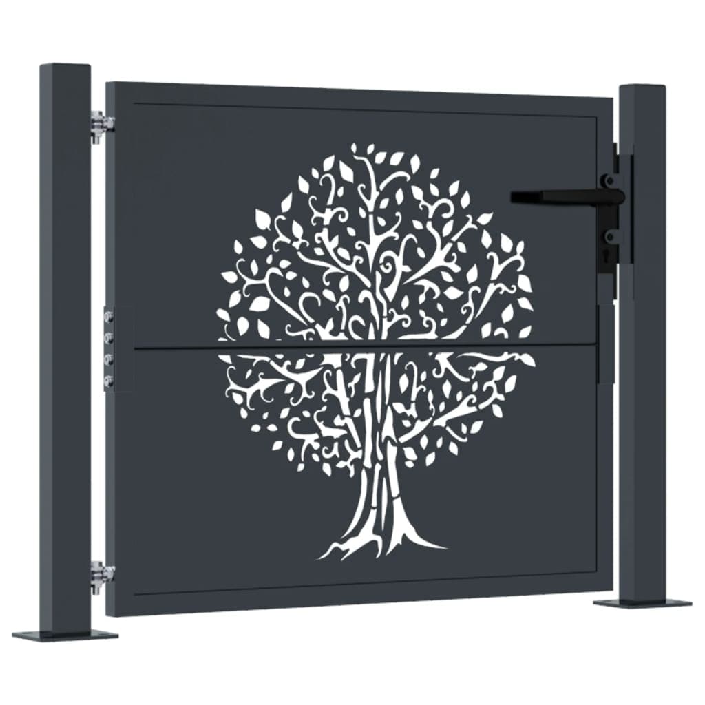 vidaXL Portão de Jardim 105x80 cm Aço Design Árvore Antracite - 925499674
