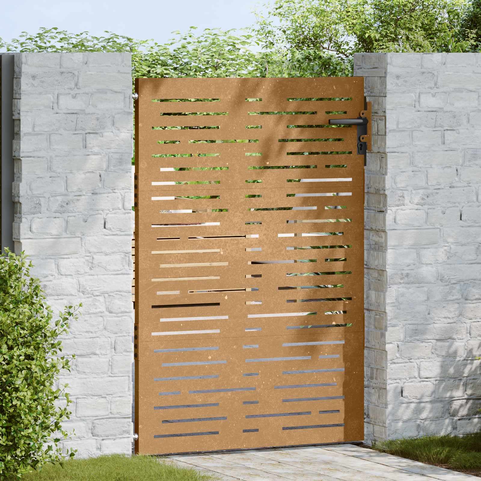 vidaXL Portão de jardim 85x150 cm aço corten design quadrados