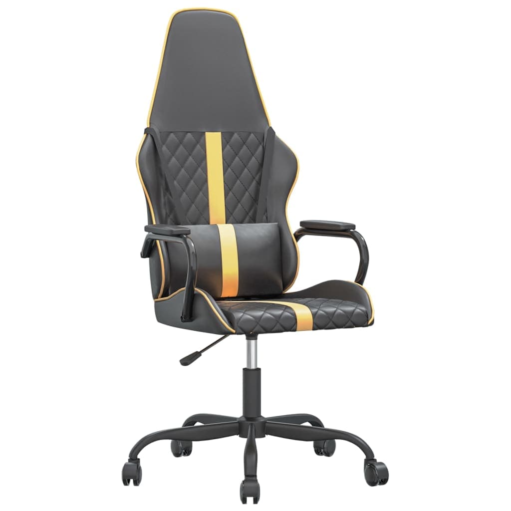 vidaXL Cadeira gaming couro artificial preto e dourado