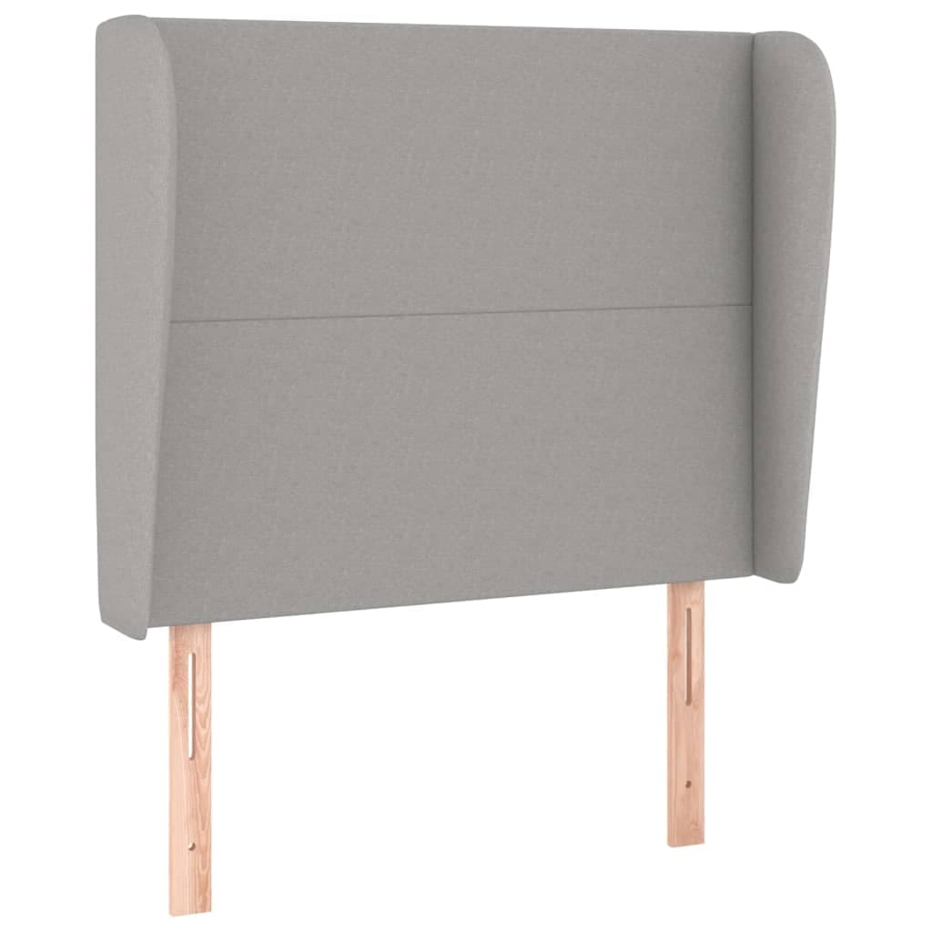 vidaXL Cabeceira de cama c/ abas tecido 83x23x118/128cm cinzento-claro