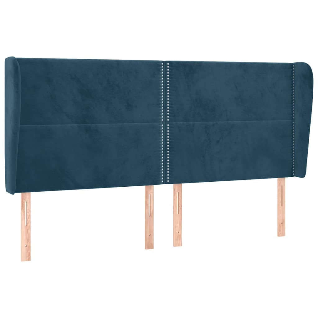 vidaXL Cabeceira cama c/ abas veludo 203x23x118/128 cm azul-escuro