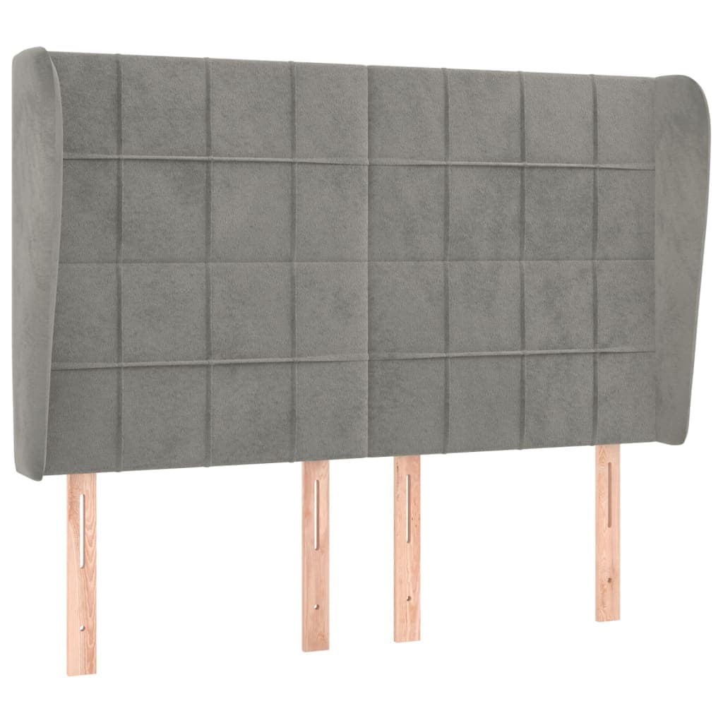 vidaXL Cabeceira de cama c/ abas veludo 147x23x118/128cm cinza-claro