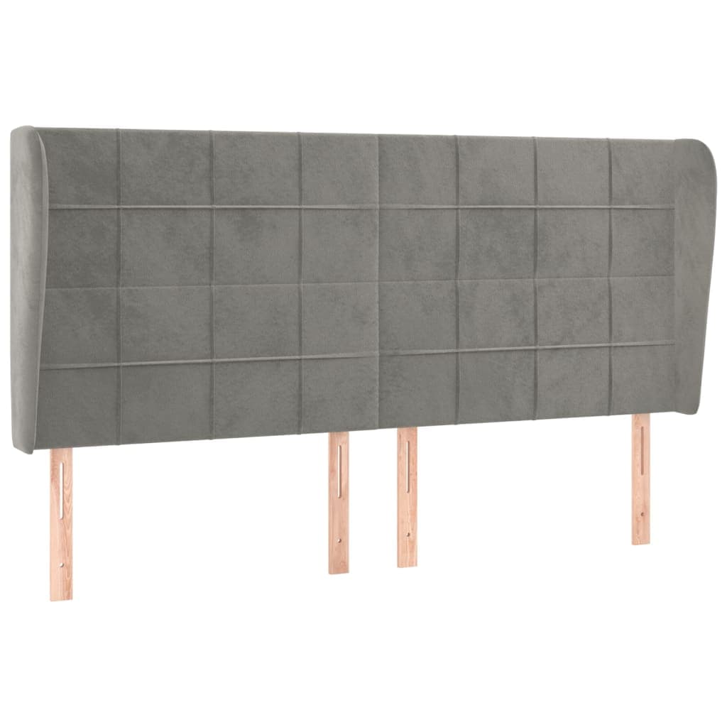 vidaXL Cabeceira cama c/ abas veludo 203x23x118/128 cm cinzento-claro