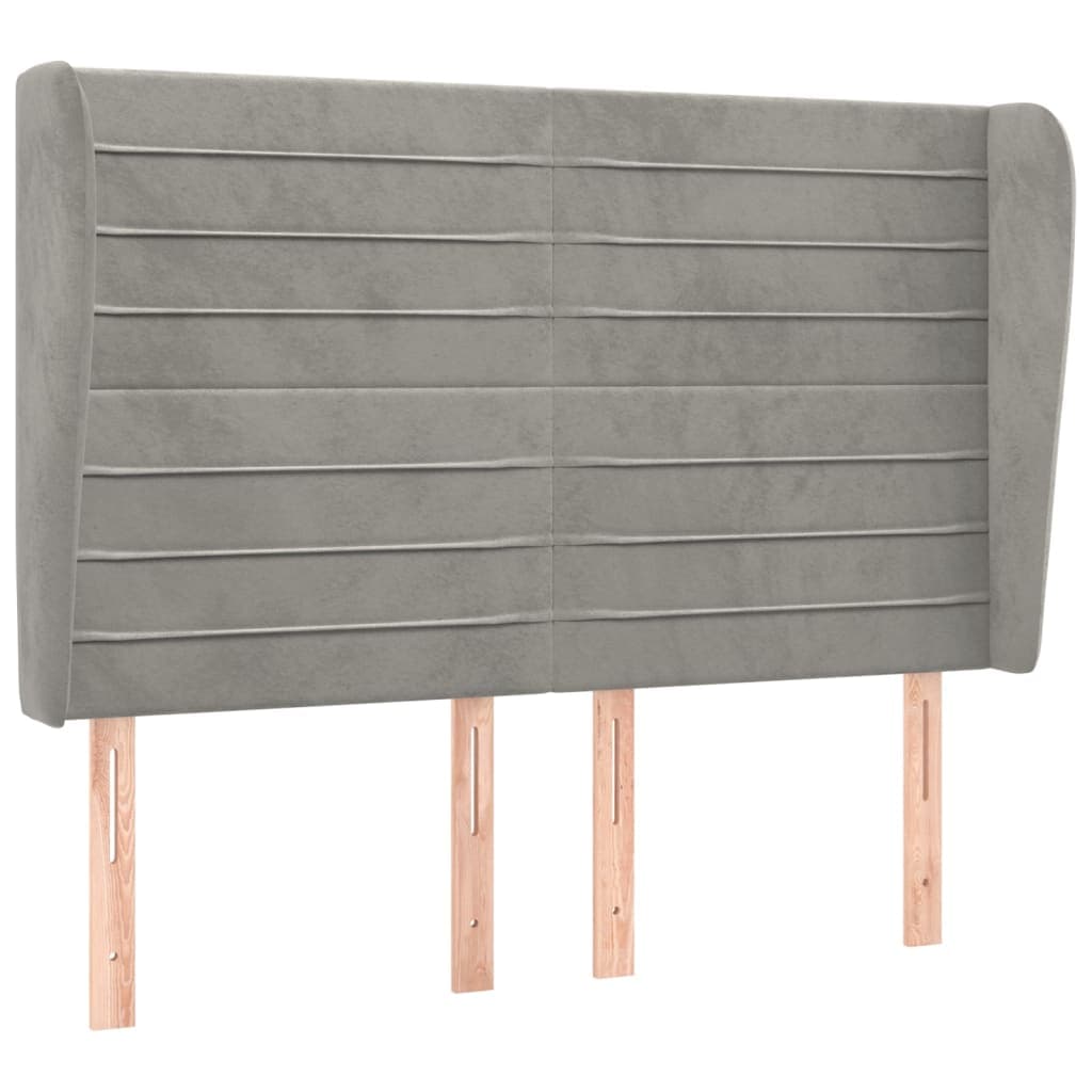vidaXL Cabeceira de cama c/ abas veludo 147x23x118/128cm cinza-claro