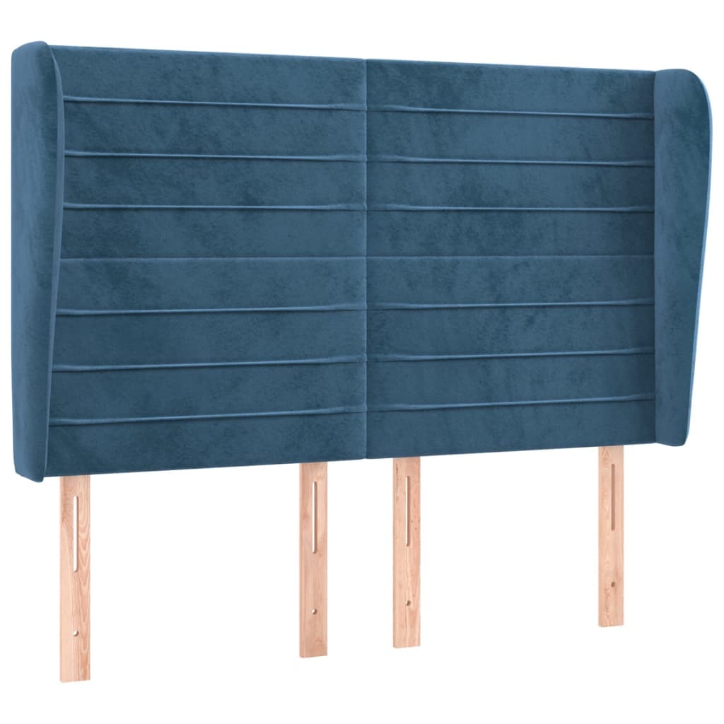 vidaXL Cabeceira cama c/ abas veludo 147x23x118/128 cm azul-escuro