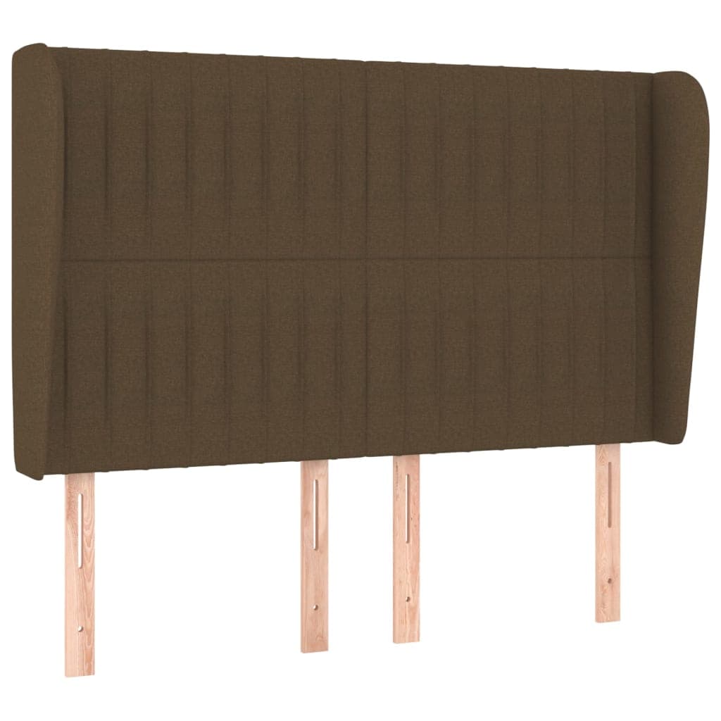 vidaXL Cabeceira cama c/ abas tecido 147x23x118/128 cm castanho-escuro