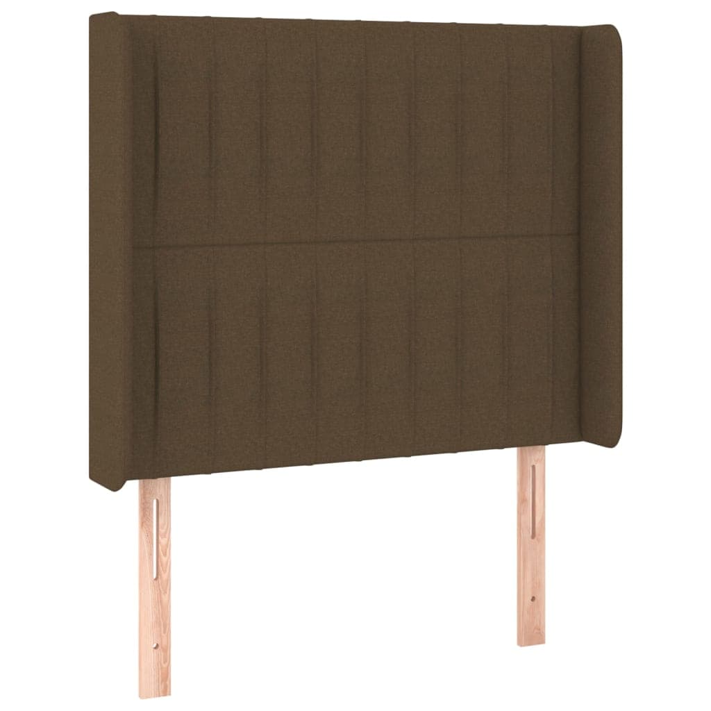 vidaXL Cabeceira cama c/ abas tecido 103x16x118/128 cm castanho-escuro