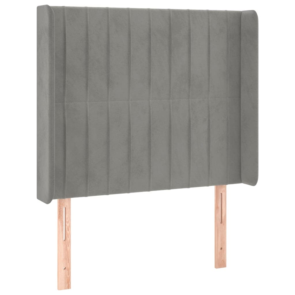vidaXL Cabeceira de cama c/ abas veludo 93x16x118/128cm cinzento-claro