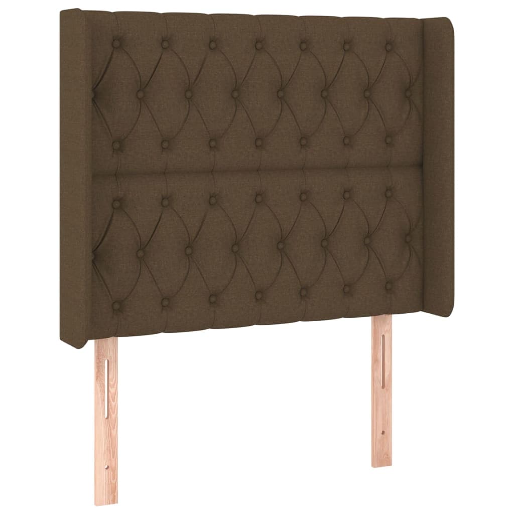 vidaXL Cabeceira cama c/ abas tecido 103x16x118/128 cm castanho-escuro
