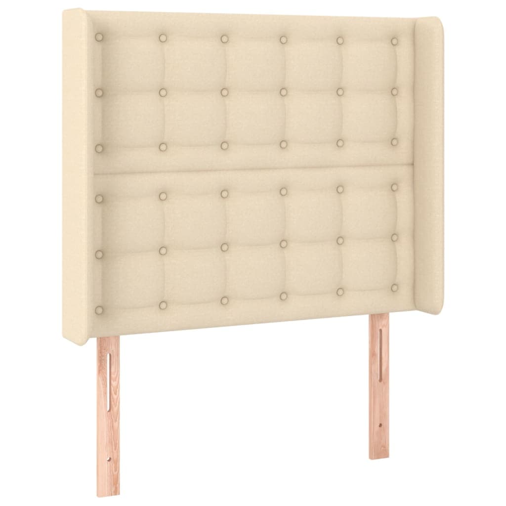 vidaXL Cabeceira de cama c/ abas tecido 83x16x118/128 cm creme