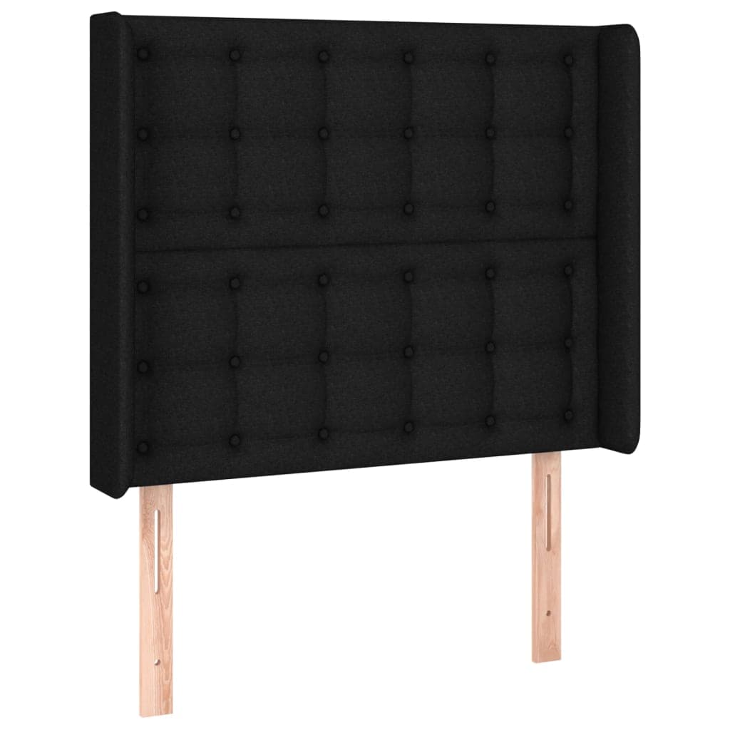 vidaXL Cabeceira de cama c/ abas tecido 103x16x118/128 cm preto
