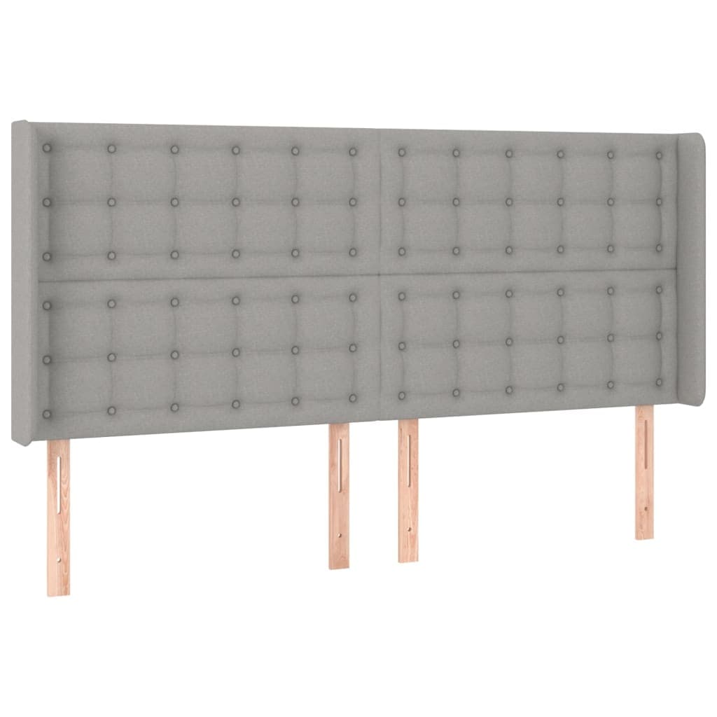 vidaXL Cabeceira cama c/ abas tecido 203x16x118/128 cm cinzento-claro