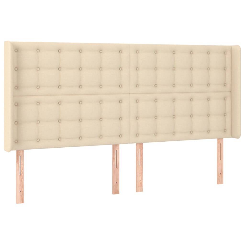 vidaXL Cabeceira de cama c/ abas tecido 203x16x118/128 cm creme