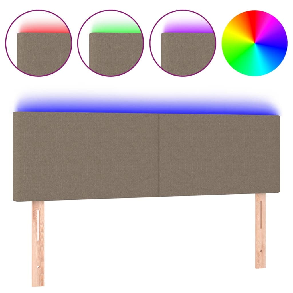 vidaXL Cabeceira cama luzes LED tecido 144x5x78/88cm cinza-acastanhado