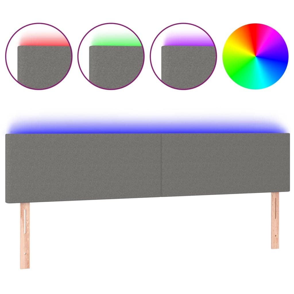 vidaXL Cabeceira de cama c/luzes LED tecido 180x5x78/88cm cinza-escuro