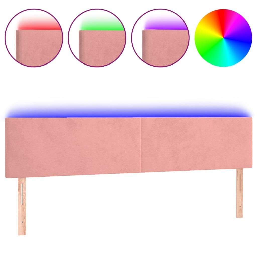 vidaXL Cabeceira de cama c/ luzes LED veludo 180x5x78/88 cm rosa