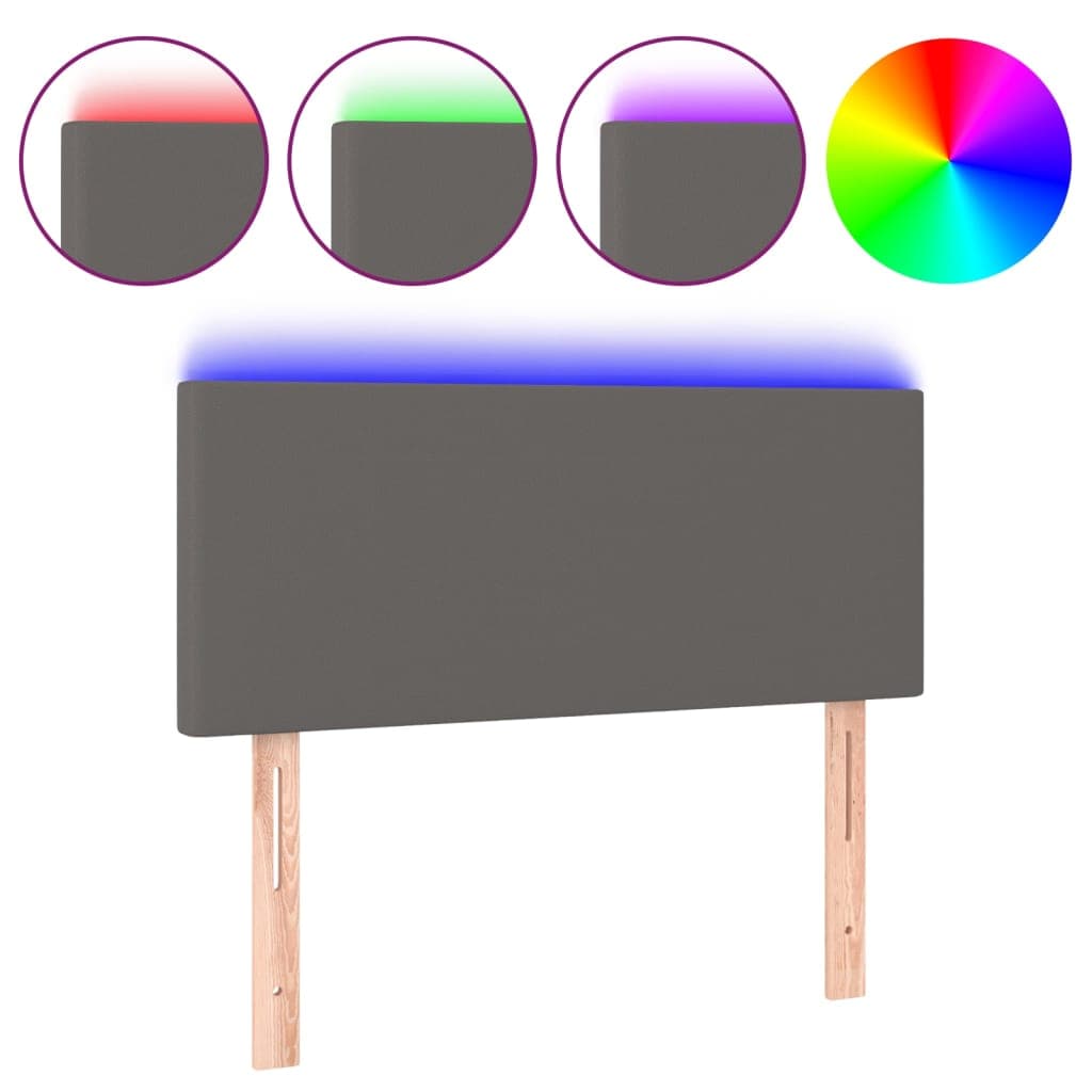 vidaXL Cabeceira de cama c/ LED 90x5x78/88cm couro artificial cinzento
