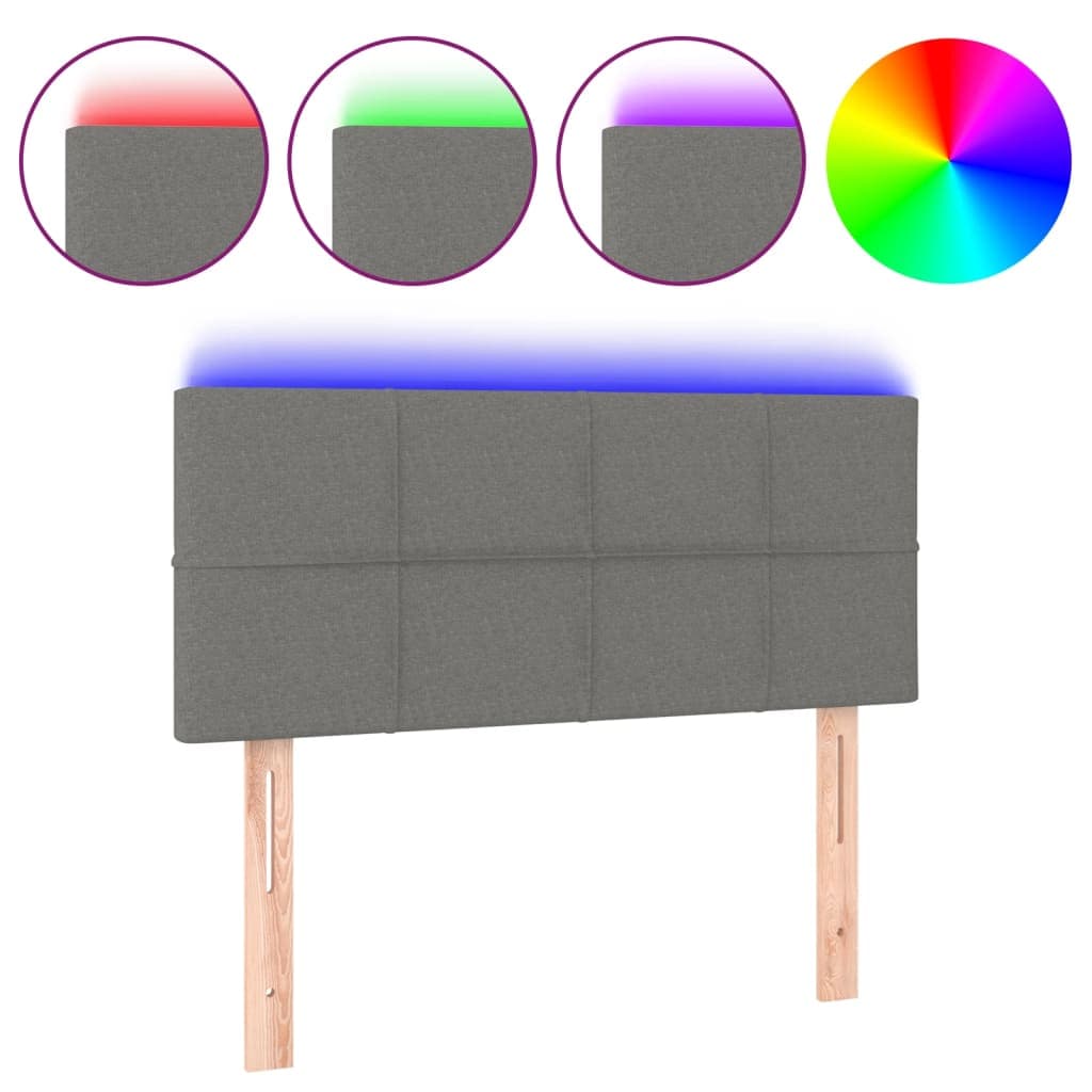 vidaXL Cabeceira de cama c/ luzes LED tecido 90x5x78/88cm cinza-escuro
