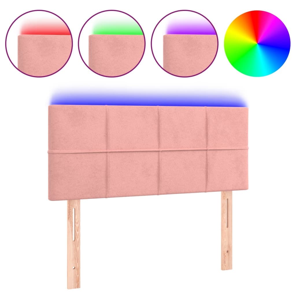 vidaXL Cabeceira de cama c/ luzes LED veludo 100x5x78/88 cm rosa