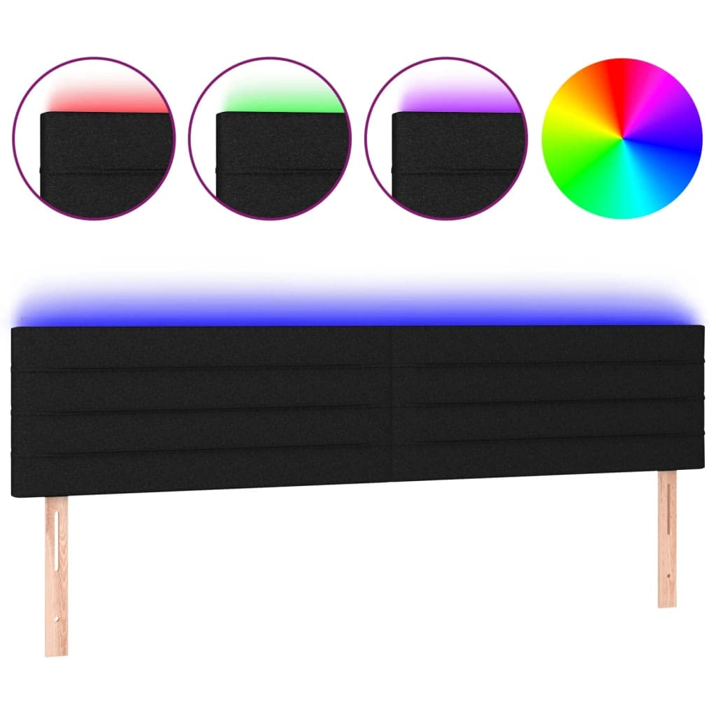 vidaXL Cabeceira de cama c/ luzes LED tecido 180x5x78/88 cm preto