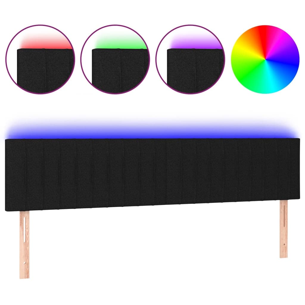vidaXL Cabeceira de cama c/ luzes LED tecido 180x5x78/88 cm preto