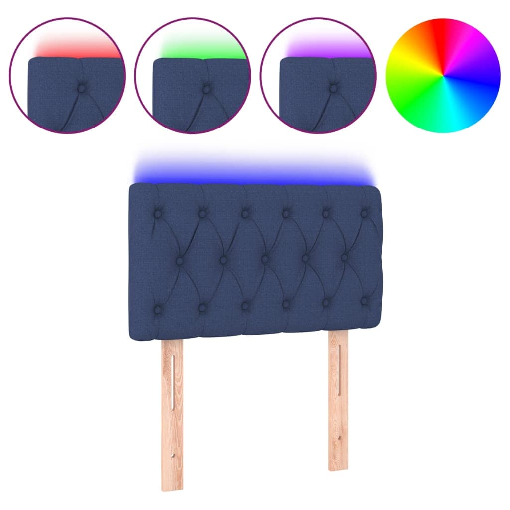 vidaXL Cabeceira de cama c/ luzes LED tecido 80x7x78/88 cm azul