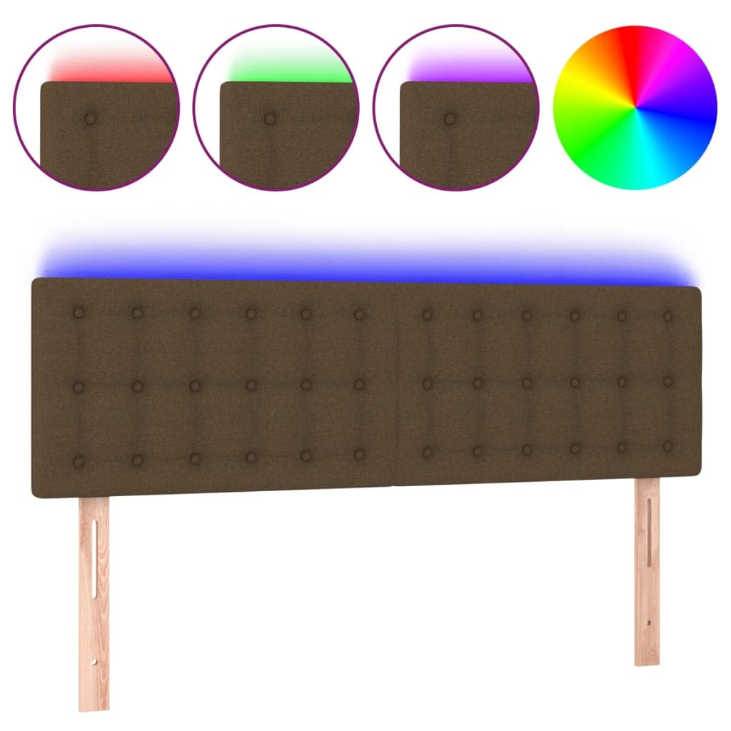 vidaXL Cabeceira de cama c/ luzes LED tecido 144x5x78/88 cm castanho