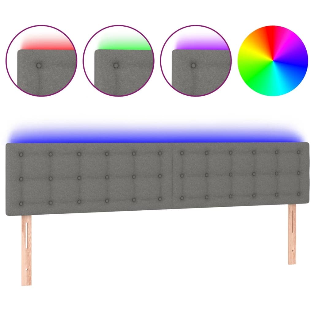 vidaXL Cabeceira de Cama C/luzes led Tecido 180x5x78/88cm Cinza-escuro - 1773095364