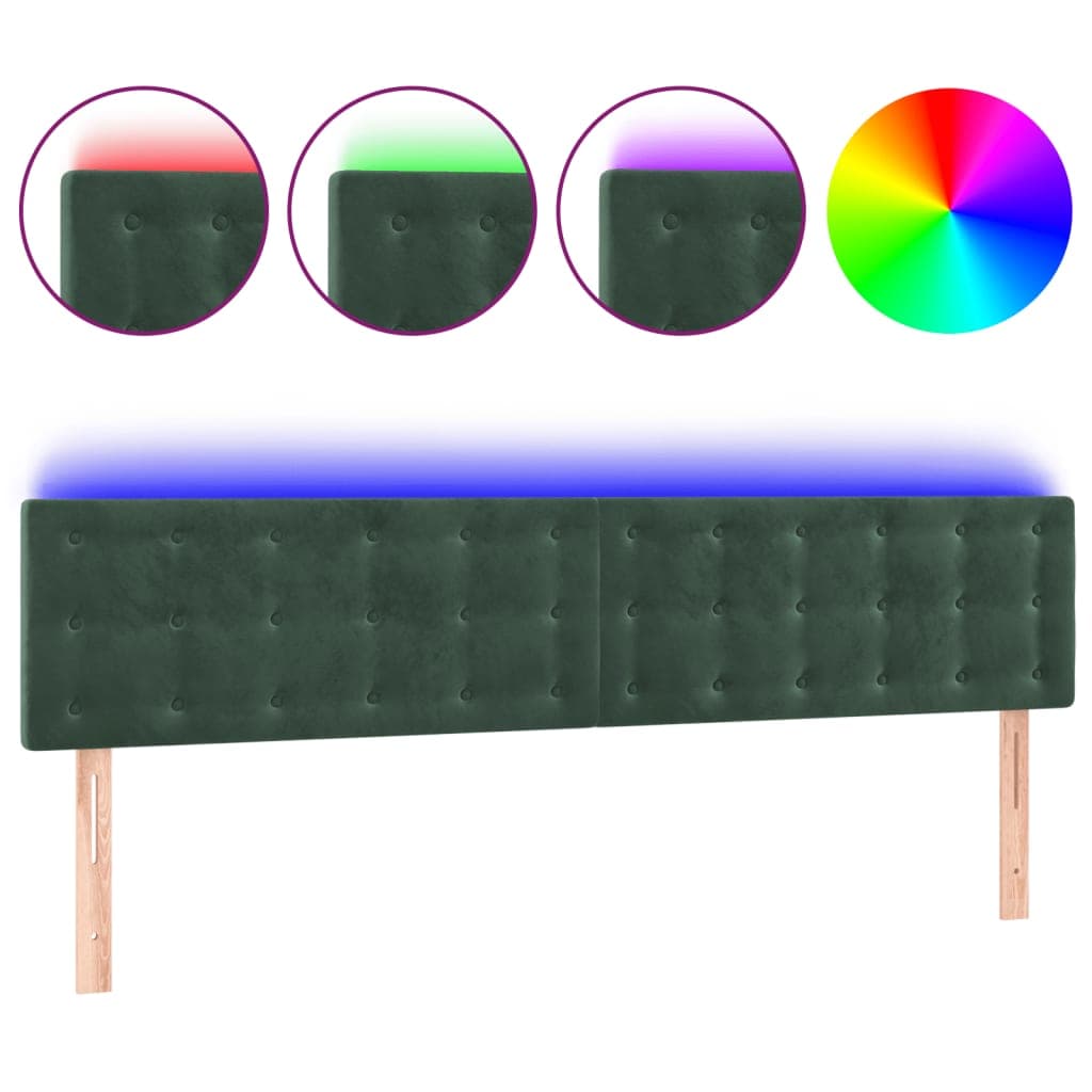 vidaXL Cabeceira de cama c/luzes LED veludo 160x5x78/88cm verde-escuro