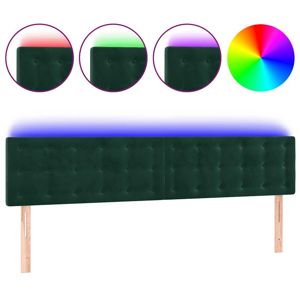 vidaXL Cabeceira de cama c/luzes LED veludo 180x5x78/88cm verde-escuro