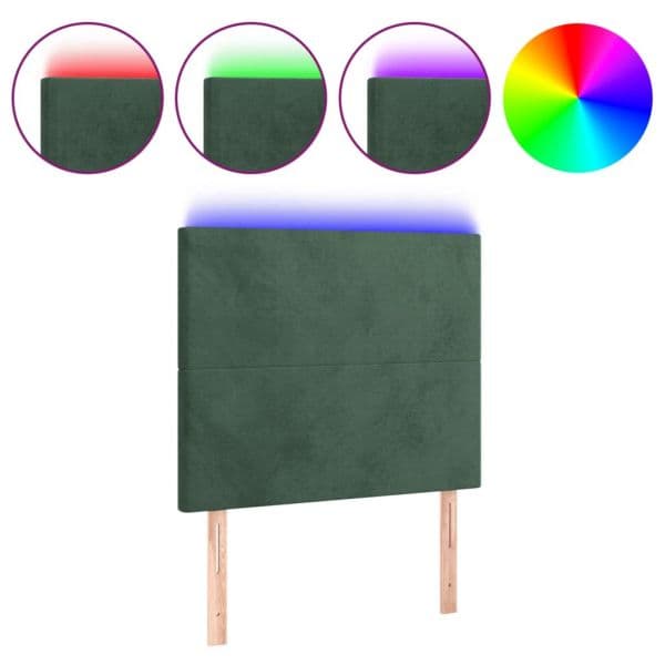 vidaXL Cabeceira de Cama com led Veludo 100x5x118/128 cm Verde-escuro - 4164257359