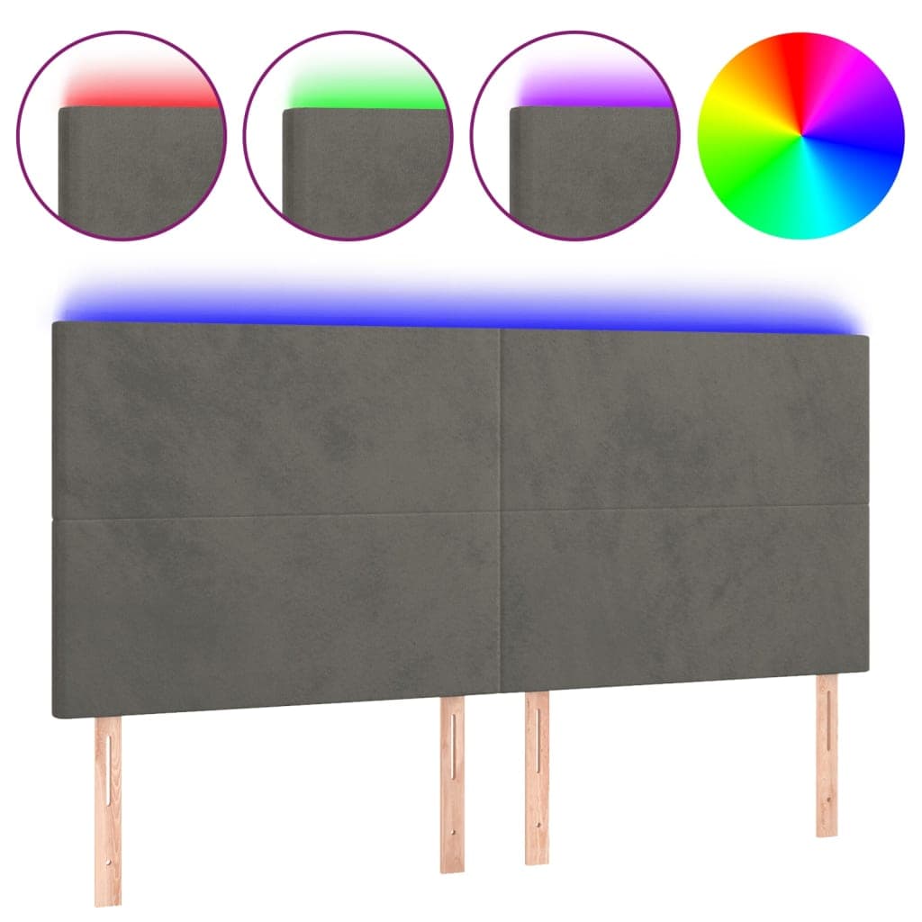 vidaXL Cabeceira de cama c/ LED veludo 200x5x118/128 cm cinza-escuro