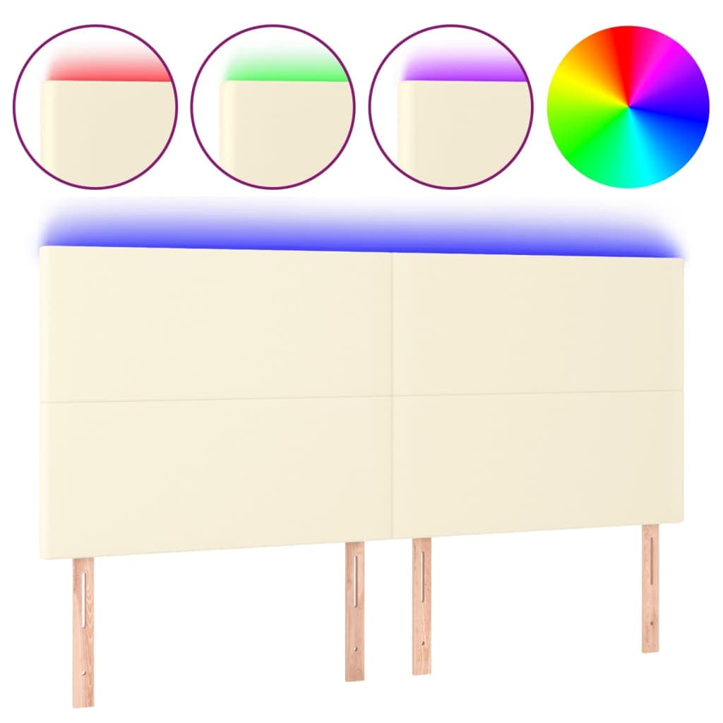 vidaXL Cabeceira cama c/ LED 180x5x118/128 cm couro artificial crème