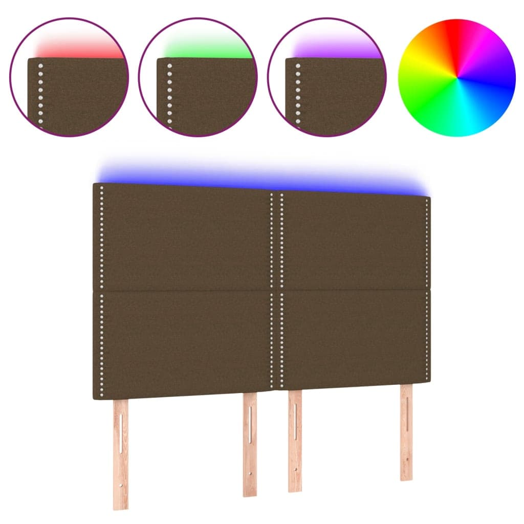 vidaXL Cabeceira de cama c/ luzes LED tecido 144x5x118/128cm castanho