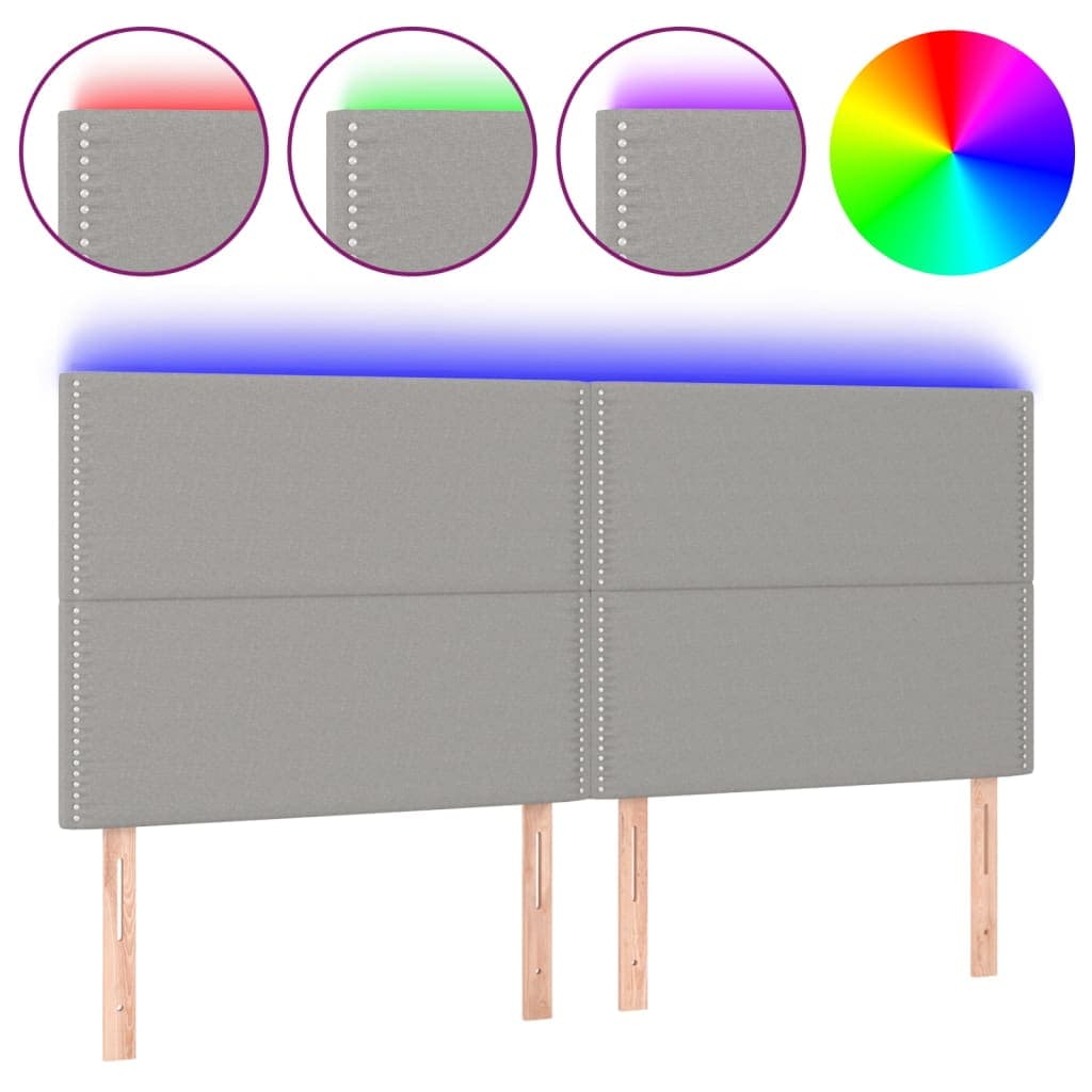 vidaXL Cabeceira cama c/ luzes LED tecido 200x5x118/128cm cinza-claro