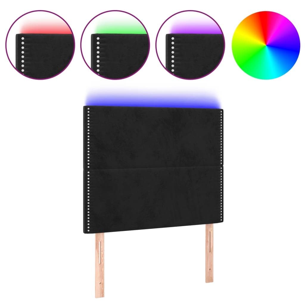 vidaXL Cabeceira de cama c/ LED veludo 90x5x118/128cm preto