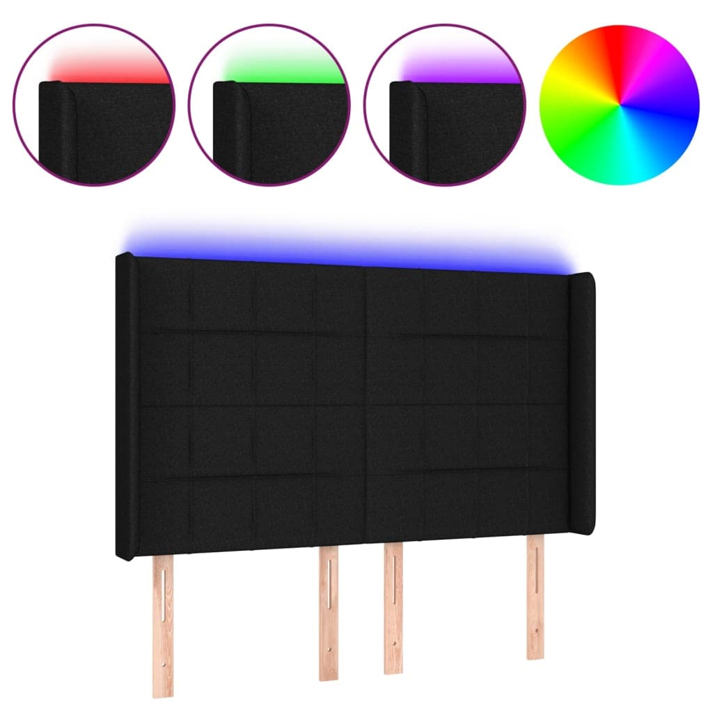 vidaXL Cabeceira cama c/ LED tecido 144x5x118/128 cm preto