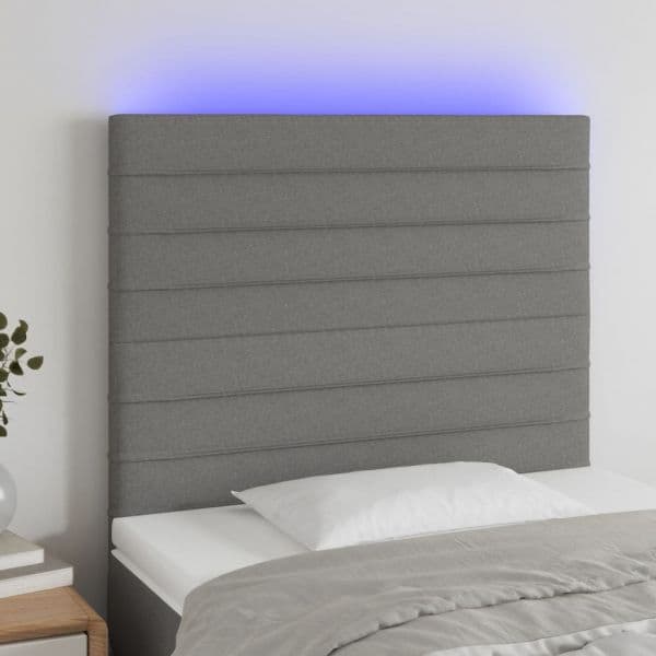 vidaXL Cabeceira de Cama com led Tecido 90x5x118/128 cm Cinza-escuro - 3023129752