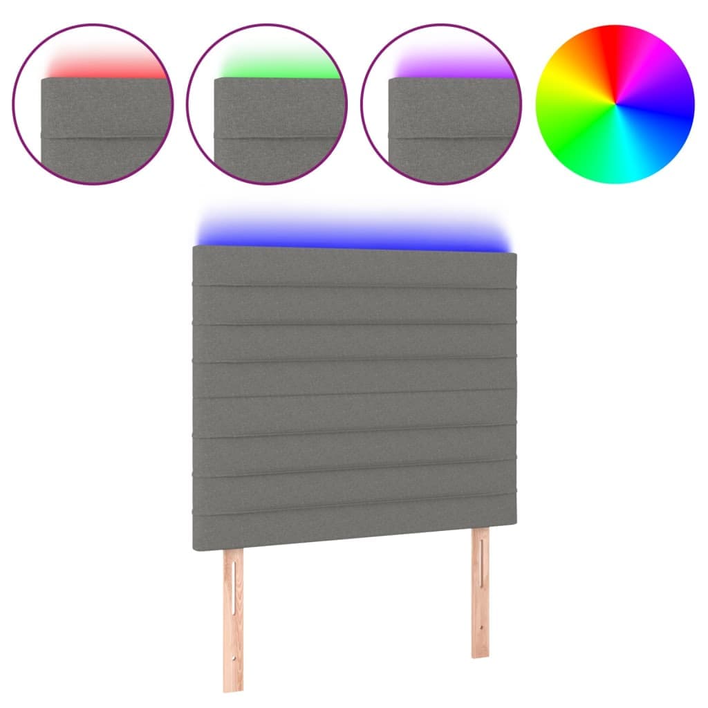 vidaXL Cabeceira de Cama com led Tecido 90x5x118/128 cm Cinza-escuro - 3023129752