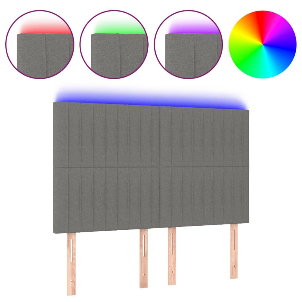 vidaXL Cabeceira de cama c/ LED tecido 144x5x118/128 cm cinza-escuro