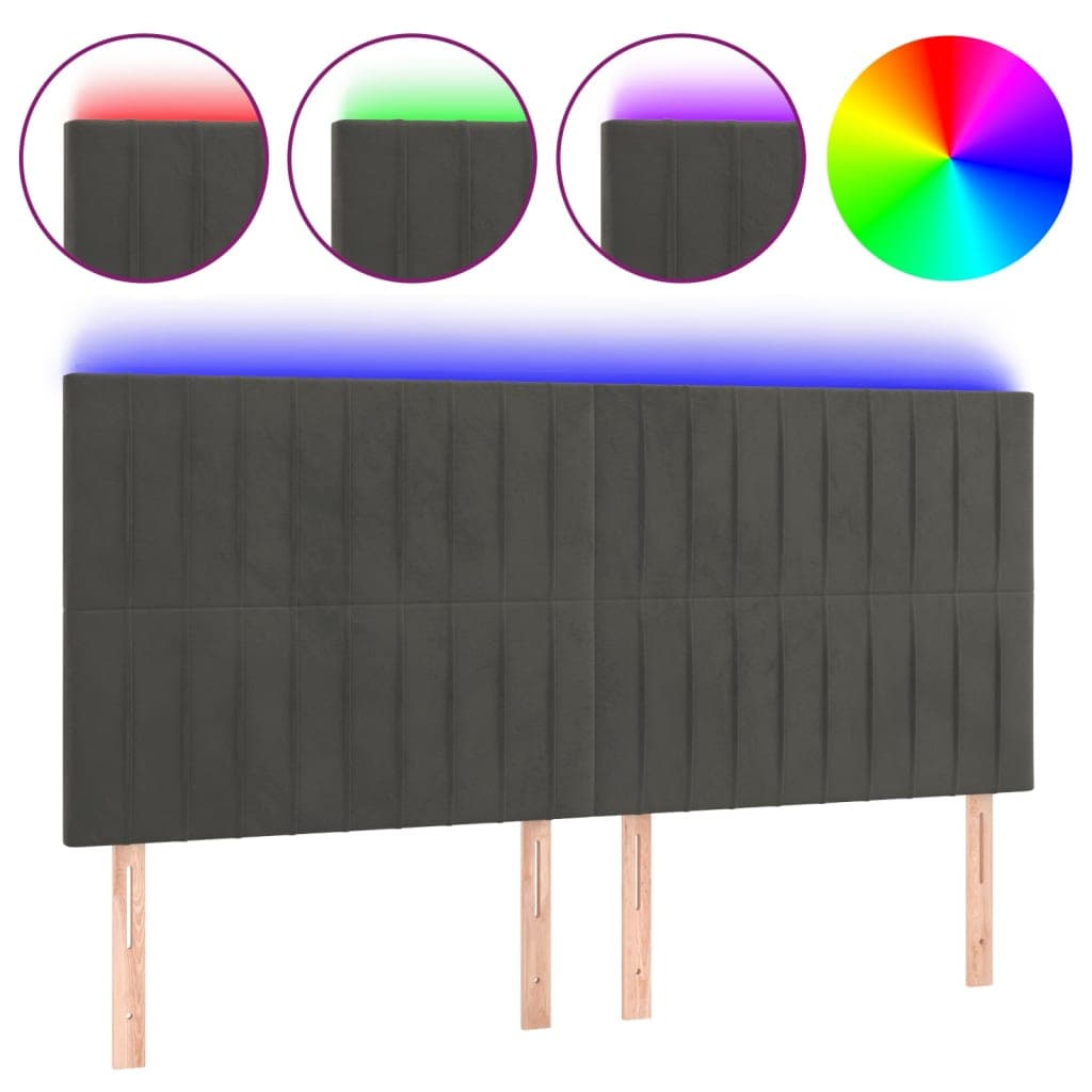 vidaXL Cabeceira de cama c/ LED veludo 160x5x118/128 cm cinza-escuro
