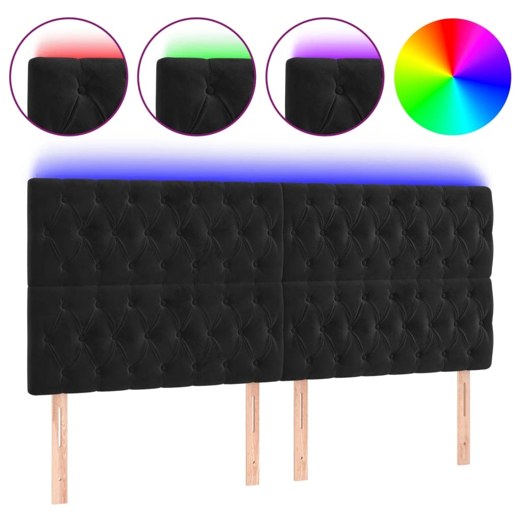 vidaXL Cabeceira de cama c/ luzes LED veludo 180x7x118/128 cm preto